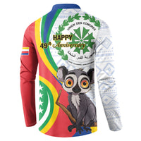 Comoros button-collar sweatshirt with 'Happy 49th Anniversary' text and lemur