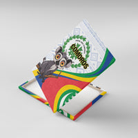 Canvas wall art with lemur and COMOROS emblem, tilted view on a display stand