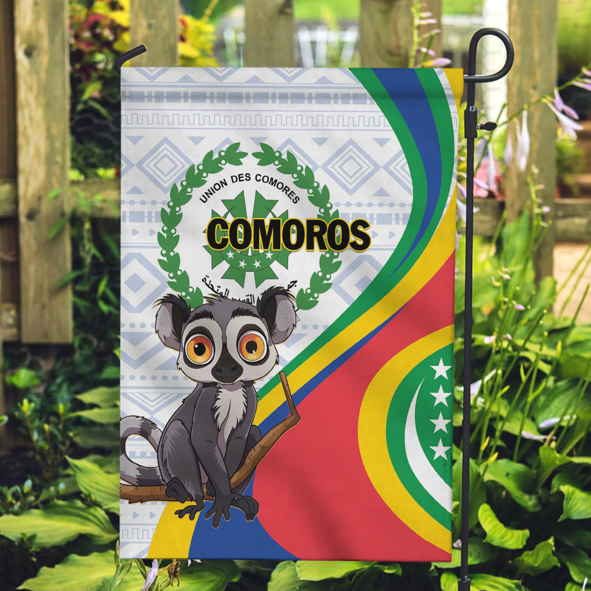 Comoros Independence Day Garden Flag 1975 Komori Mongoose Lemur African Pattern - Wonder Print Shop