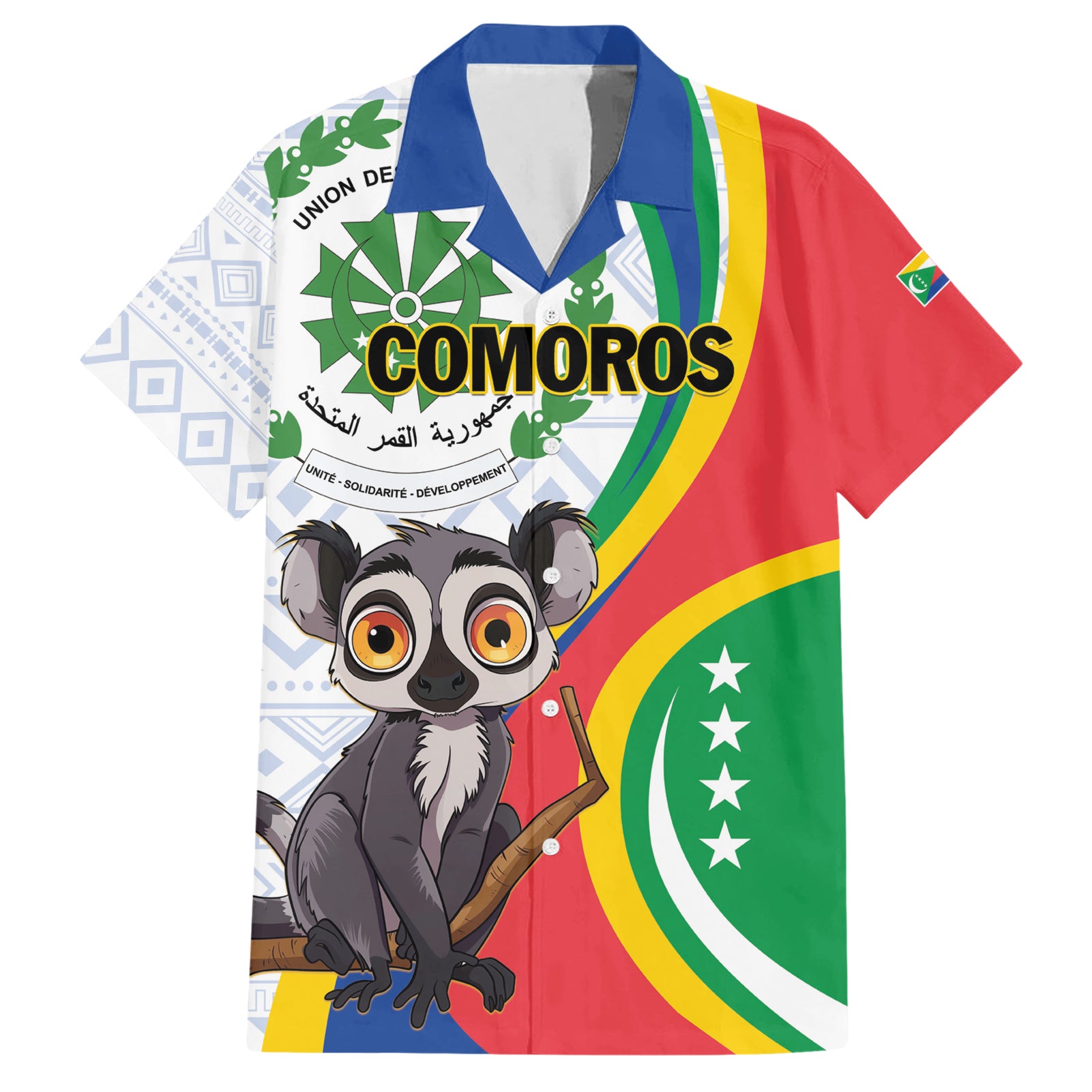 Comoros Independence Day Hawaiian Shirt 1975 Komori Mongoose Lemur African Pattern - Wonder Print Shop