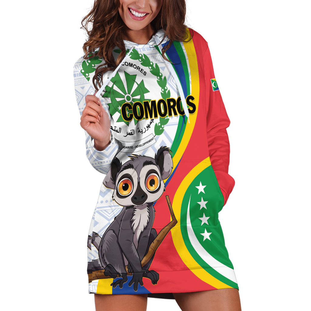 Comoros Independence Day Hoodie Dress 1975 Komori Mongoose Lemur African Pattern - Wonder Print Shop