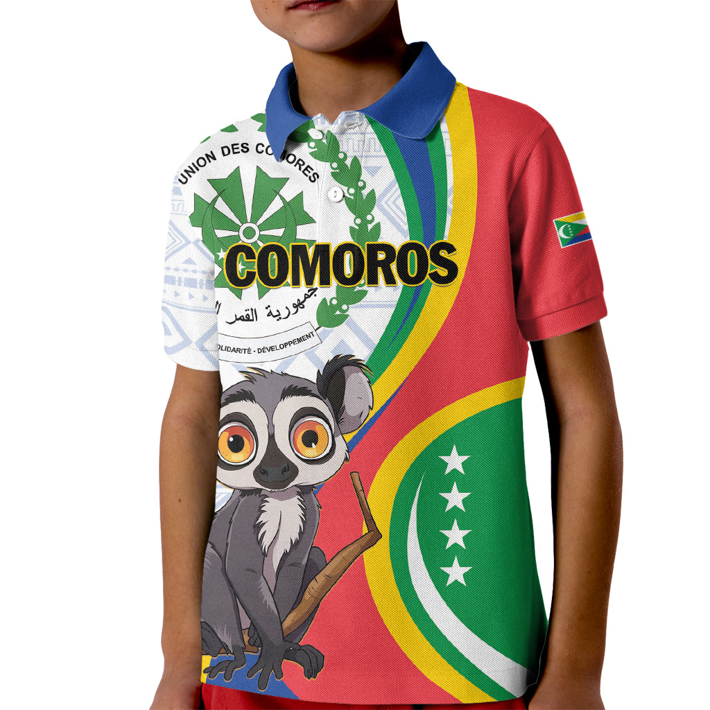 Comoros Independence Day Kid Polo Shirt 1975 Komori Mongoose Lemur African Pattern - Wonder Print Shop