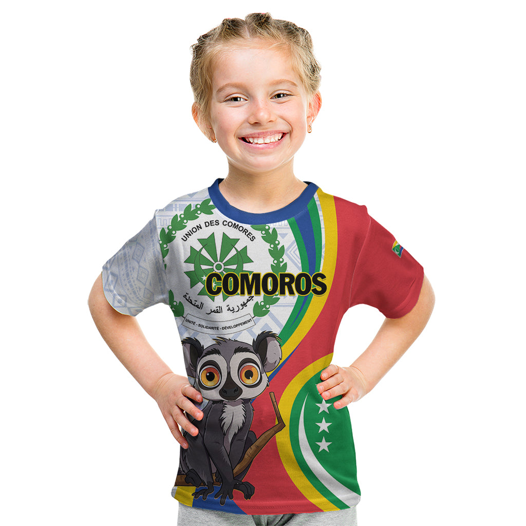 Comoros Independence Day Kid T Shirt 1975 Komori Mongoose Lemur African Pattern - Wonder Print Shop