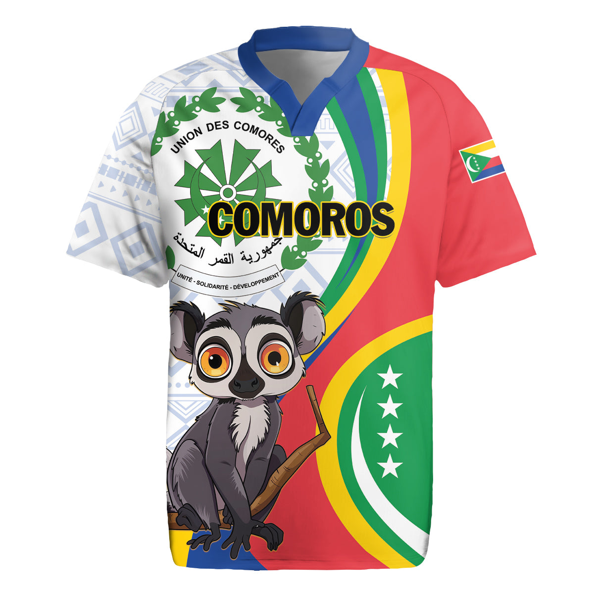 Comoros Independence Day Rugby Jersey 1975 Komori Mongoose Lemur African Pattern - Wonder Print Shop