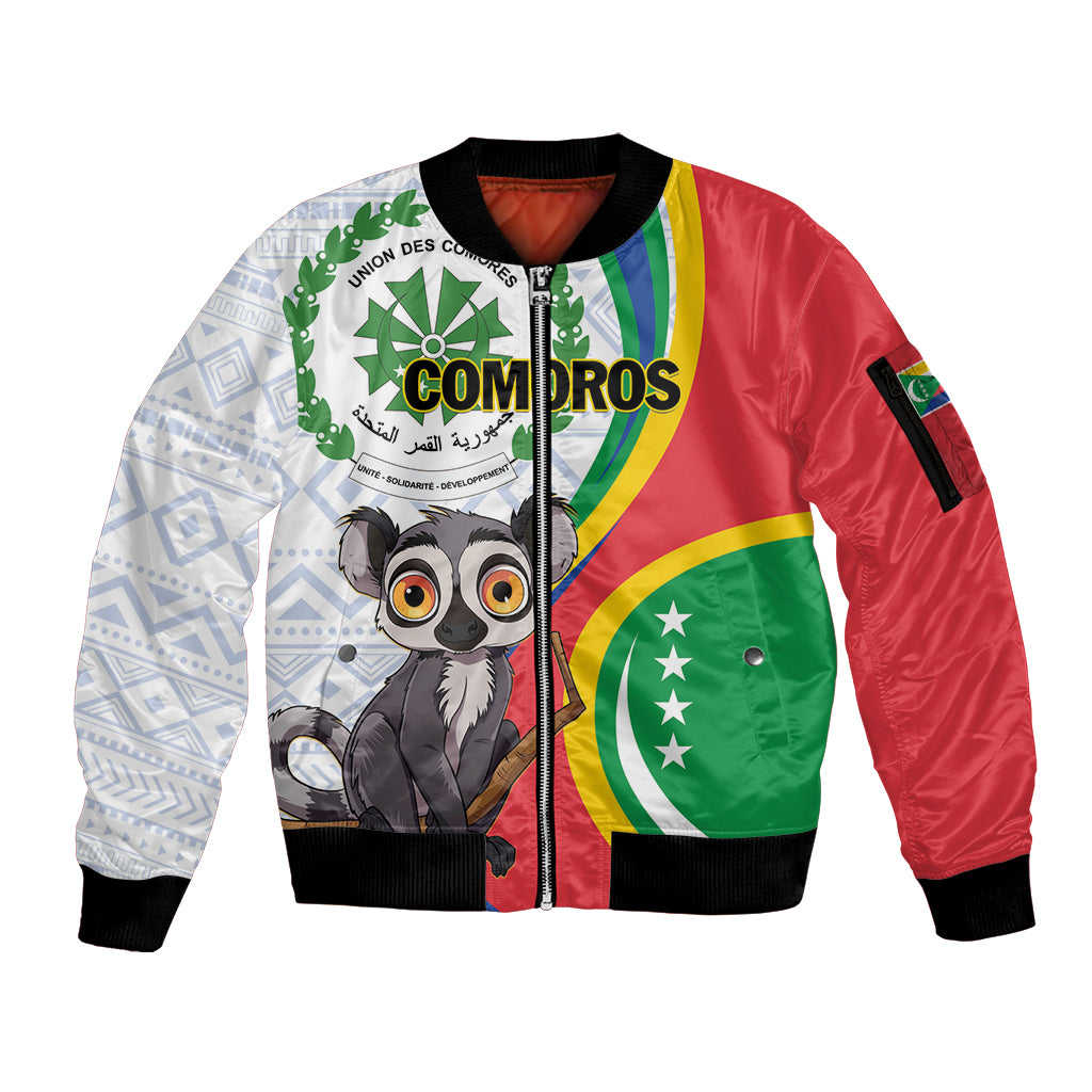 Comoros Independence Day Sleeve Zip Bomber Jacket 1975 Komori Mongoose Lemur African Pattern - Wonder Print Shop