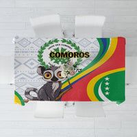 Comoros-themed tablecloth with lemur graphic and multicolor flag stripes
