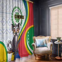 Lemur and Comoros flag-themed window curtain with rainbow arc stripes and green star accents