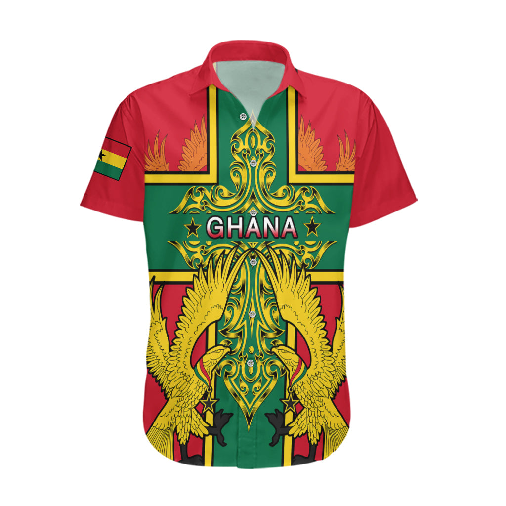 Custom Ghana Hawaiian Shirt Ghana Cross Of Saint George With Tawny Eagles - Wonder Print Shop