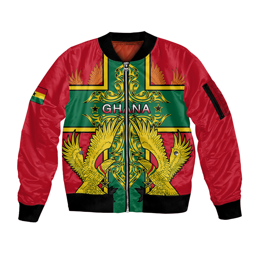 Custom Ghana Sleeve Zip Bomber Jacket Ghana Cross Of Saint George With Tawny Eagles - Wonder Print Shop