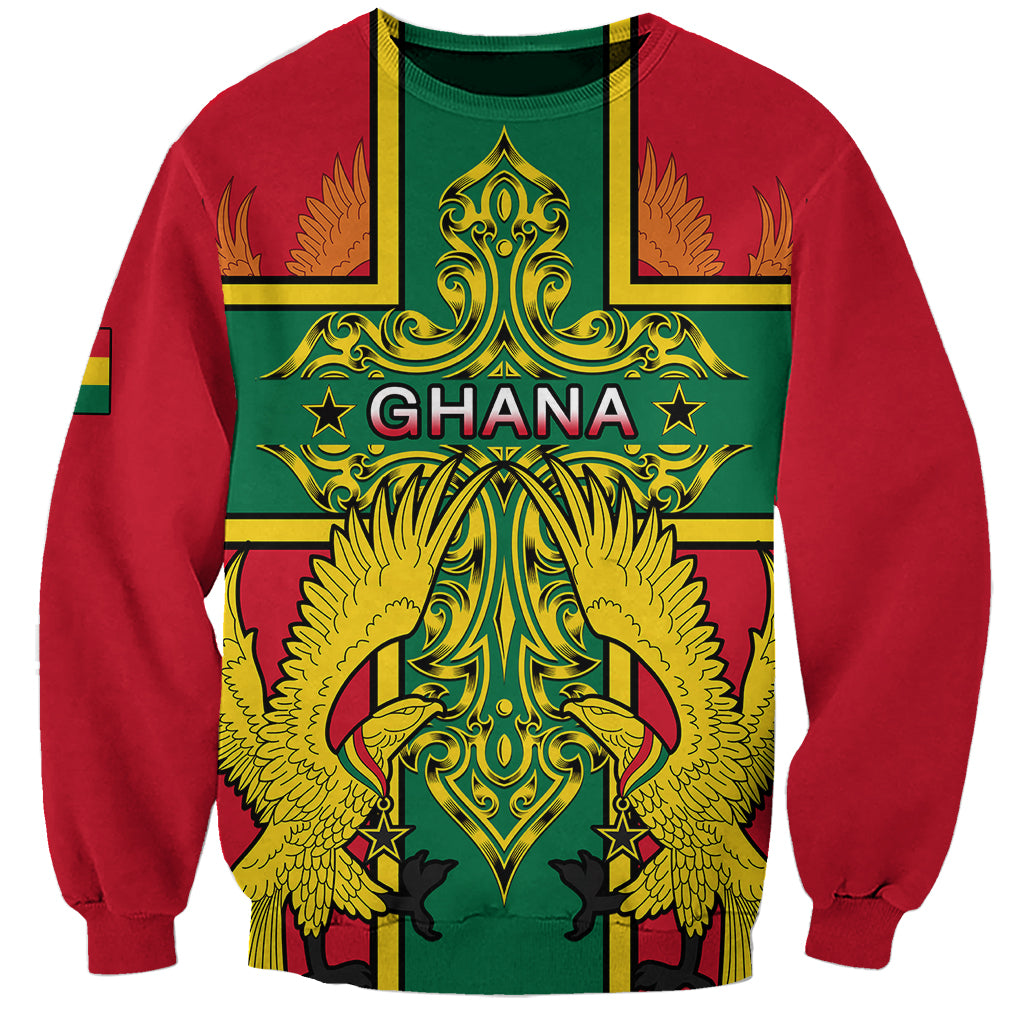 Red unisex sweatshirt with Ghana eagle cross graphic and stars