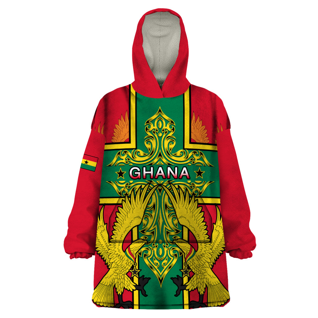 Custom Ghana Wearable Blanket Hoodie Ghana Cross Of Saint George With Tawny Eagles - Wonder Print Shop