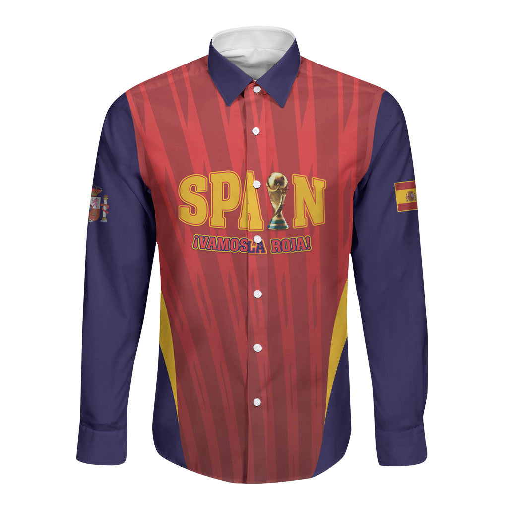 Custom Spain 2026 World Football Long Sleeve Button Shirt Vamos La Roja