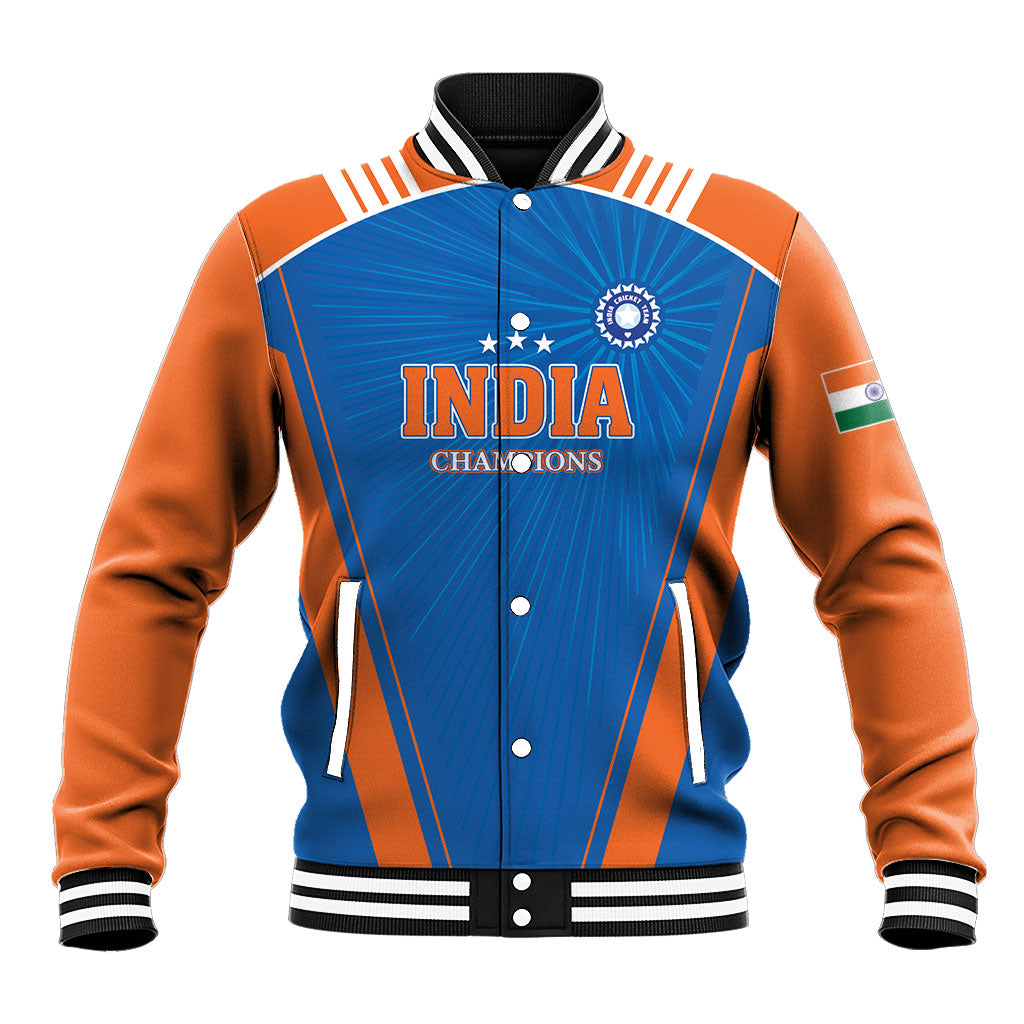 Custom India 2026 World Cricket Baseball Jacket Women in Blue Go Champions