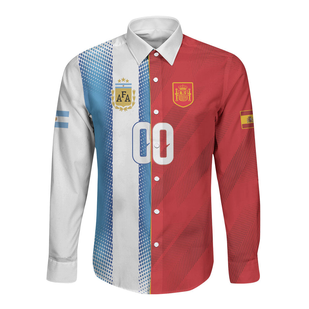 Custom Espana Argentina 2026 Long Sleeve Button Shirt Copa Mundial Final