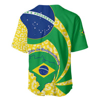 Flag-style Brazil baseball jersey in green, blue and yellow with Brazil map and star banner
