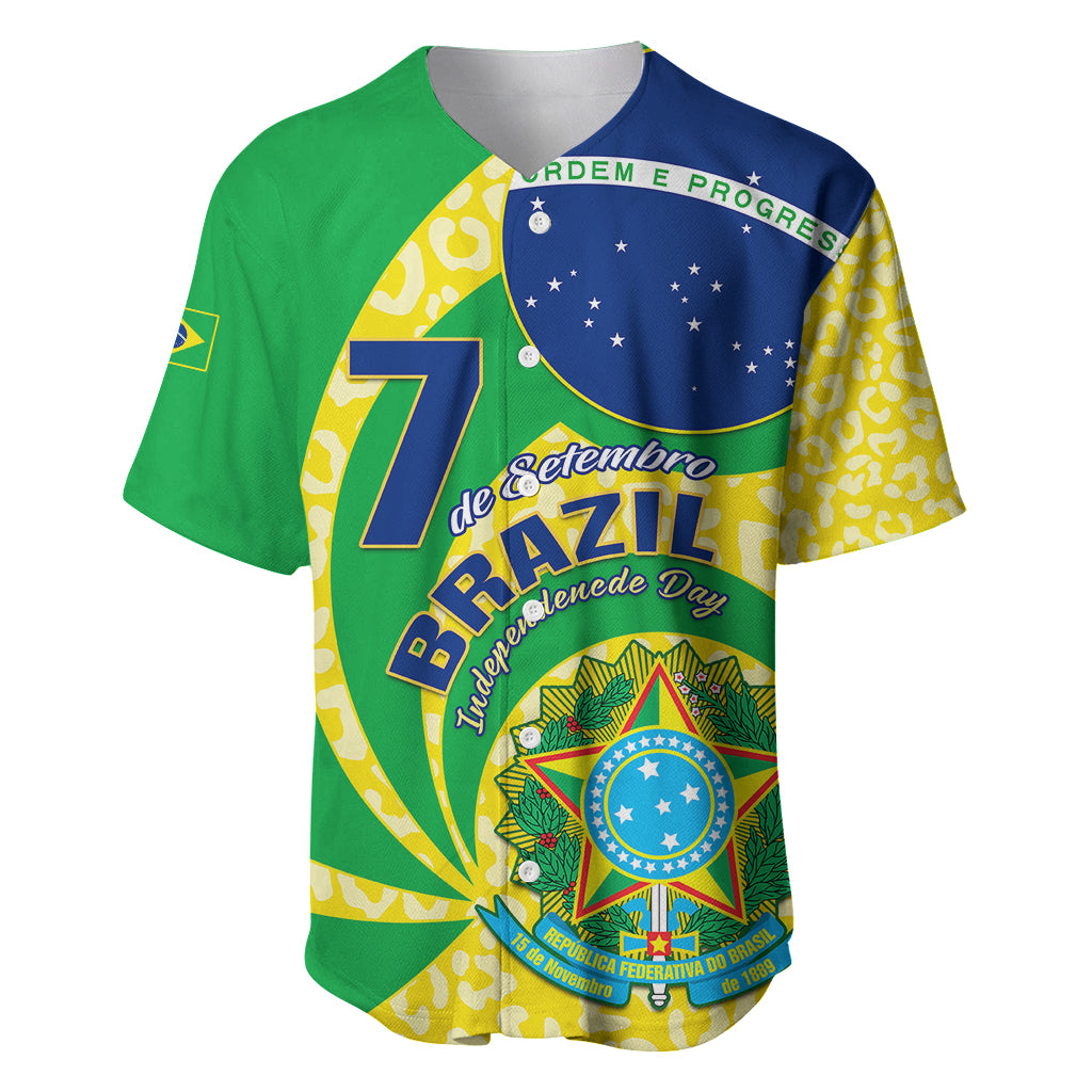 Personalized Brazil flag baseball jersey, green/blue/yellow front graphic