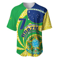 Personalized Brazil flag baseball jersey, green/blue/yellow front graphic