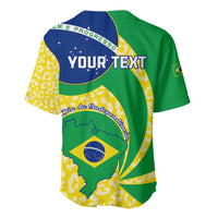 Personalized Brazil flag baseball jersey, green sleeves, 'YOUR TEXT' on back