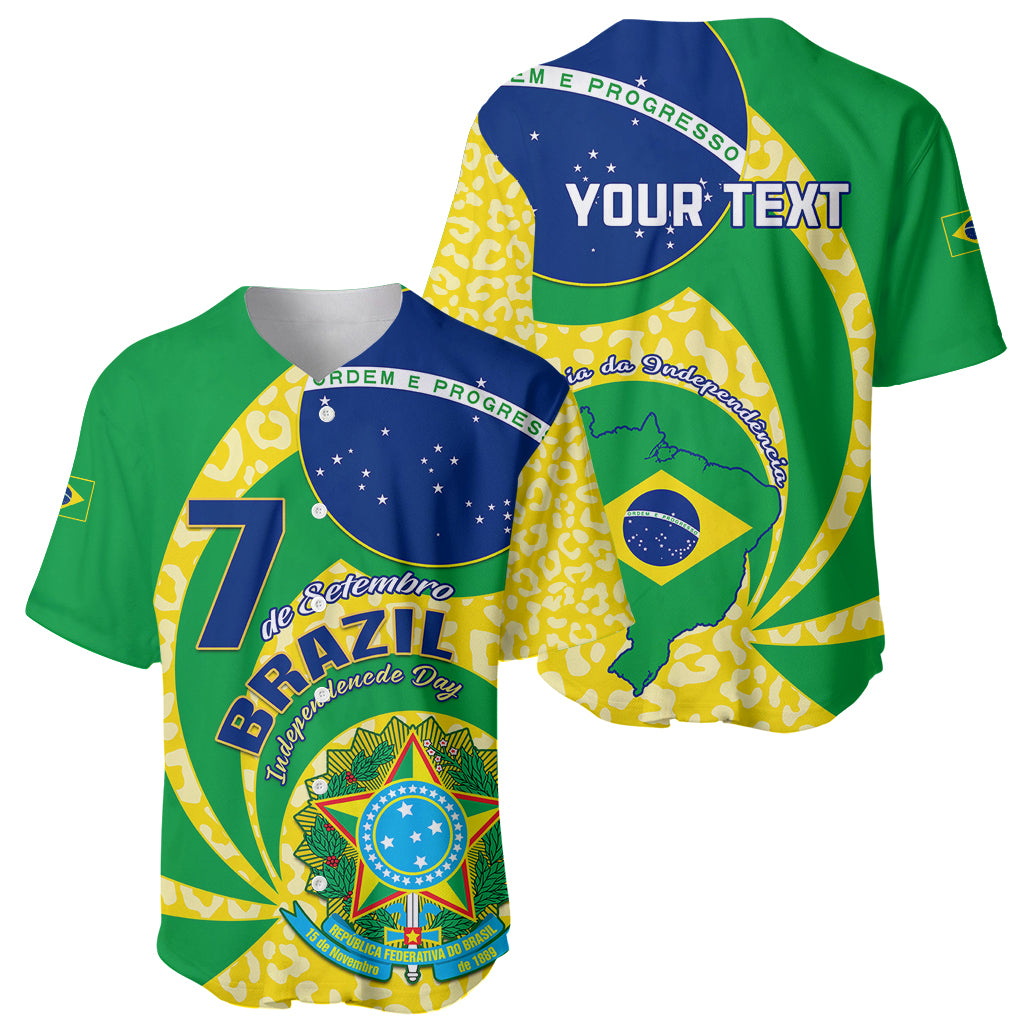 Personalized Brazil flag baseball jersey, front 'Brasil' and back 'YOUR TEXT'