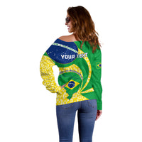 Green off-shoulder sweater with back "YOUR TEXT" and Brazil map emblem