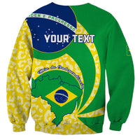 Green sweatshirt with Brazil map and flag graphic, “YOUR TEXT” on blue circle
