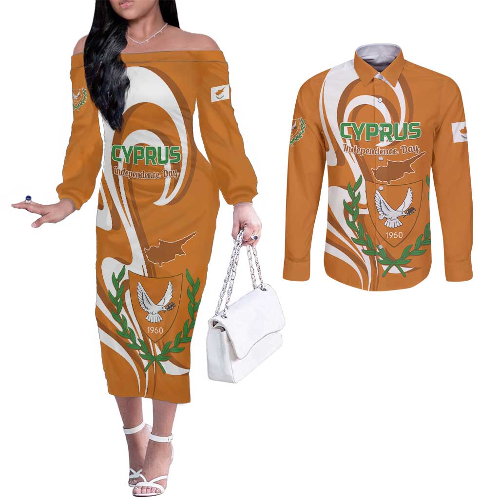 Personalized Cyprus Independence Day 1960 Couples Matching Off The Shoulder Long Sleeve Dress and Long Sleeve Button Shirt Kıbrıs Cumhuriyeti Curve Style