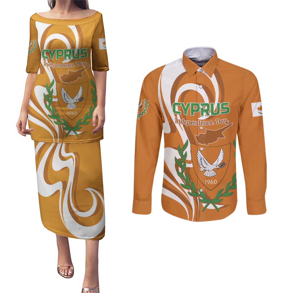 Personalized Cyprus Independence Day 1960 Couples Matching Puletasi and Long Sleeve Button Shirt Kbrs Cumhuriyeti Curve Style - Wonder Print Shop