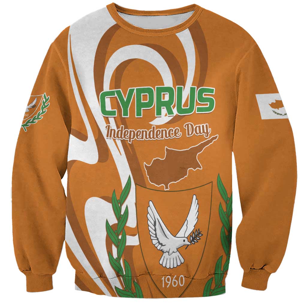 Orange unisex sweatshirt with Cyprus Independence Day print, dove, laurel, 1960