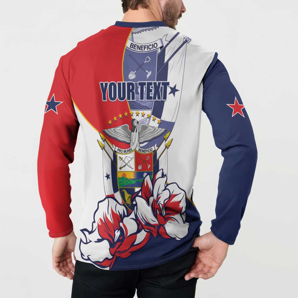 Red and navy long-sleeve sweatshirt back with white panel, eagle emblem, and YOUR TEXT