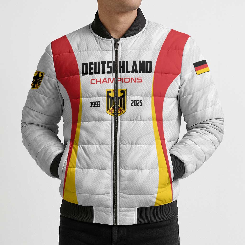 Custom Germany 2025 Champions Basketball White Bomber Puffer Jacket - Wonder Print Shop
