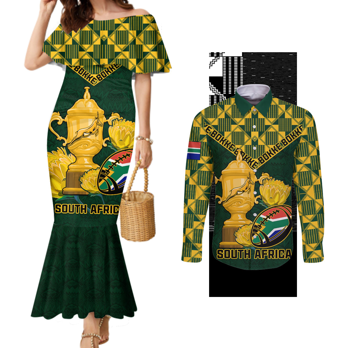 custom-south-africa-rugby-couples-matching-mermaid-dress-and-long-sleeve-button-shirt-go-bokke-champion-2023-world-cup