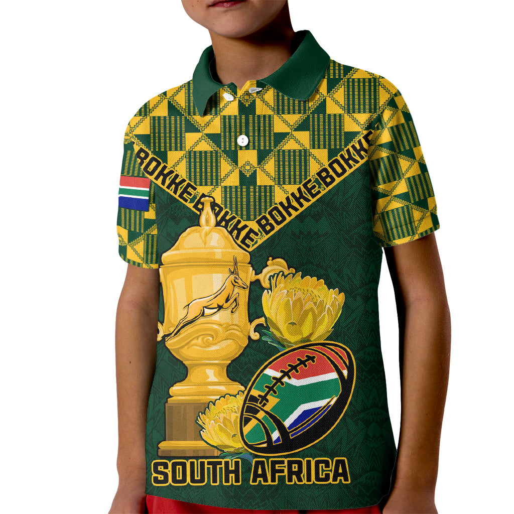 Custom South Africa Rugby Kid Polo Shirt Go Bokke Champion 2023 World Cup - Wonder Print Shop