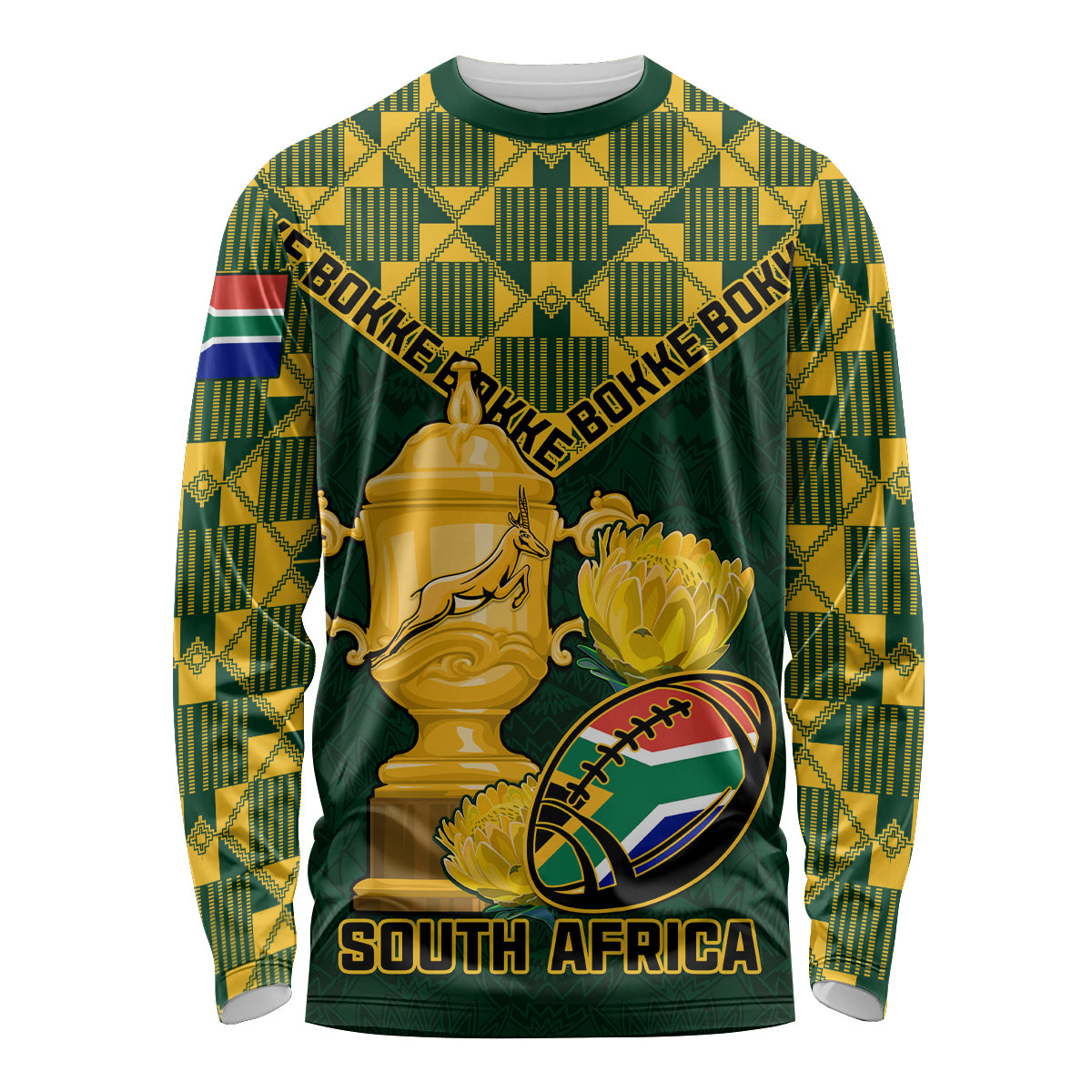 Custom South Africa Rugby Long Sleeve Shirt Go Bokke Champion 2023 World Cup - Wonder Print Shop