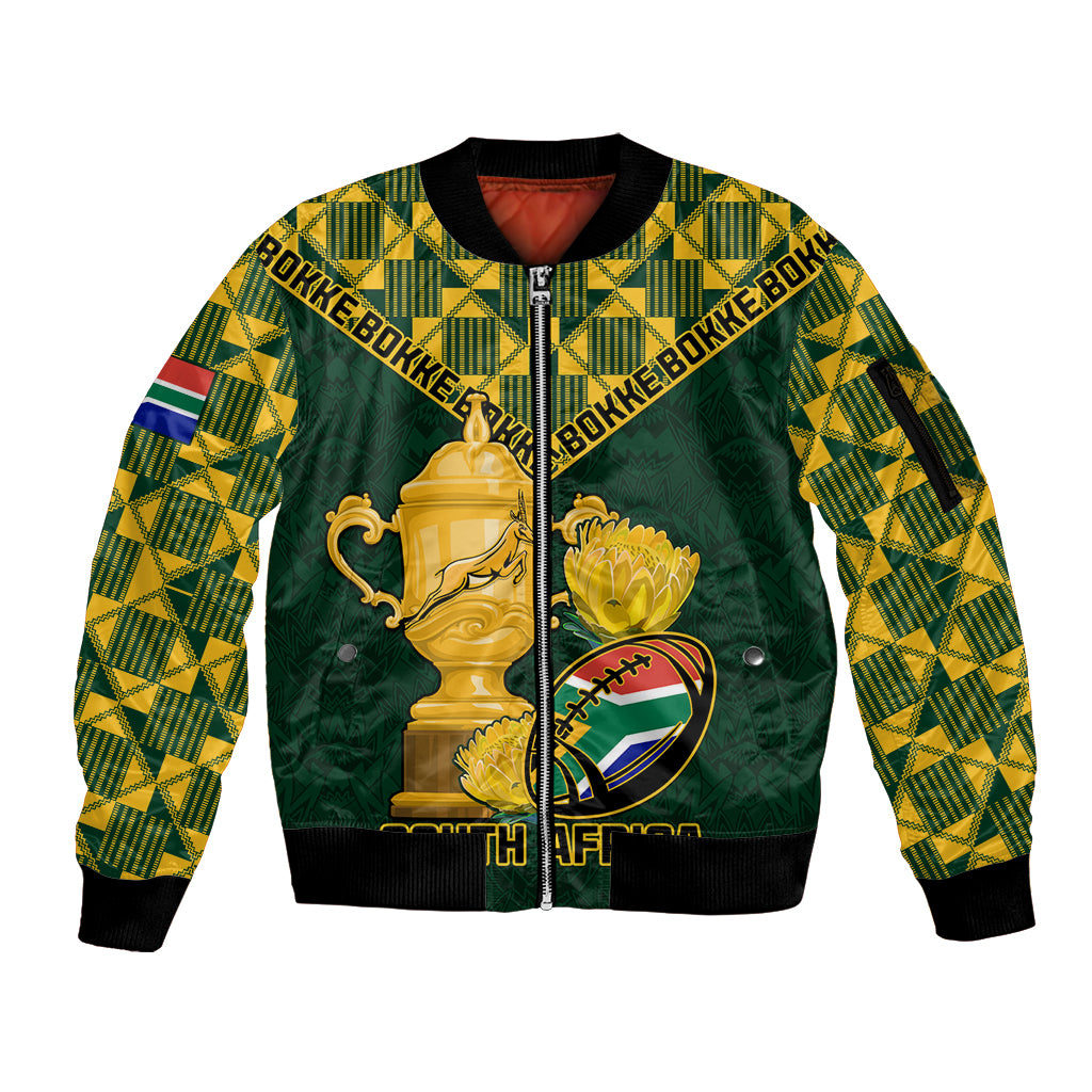 Custom South Africa Rugby Sleeve Zip Bomber Jacket Go Bokke Champion 2023 World Cup - Wonder Print Shop