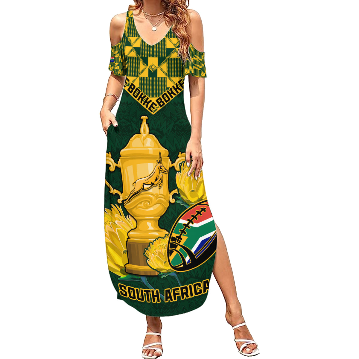 Custom South Africa Rugby Summer Maxi Dress Go Bokke Champion 2023 World Cup - Wonder Print Shop