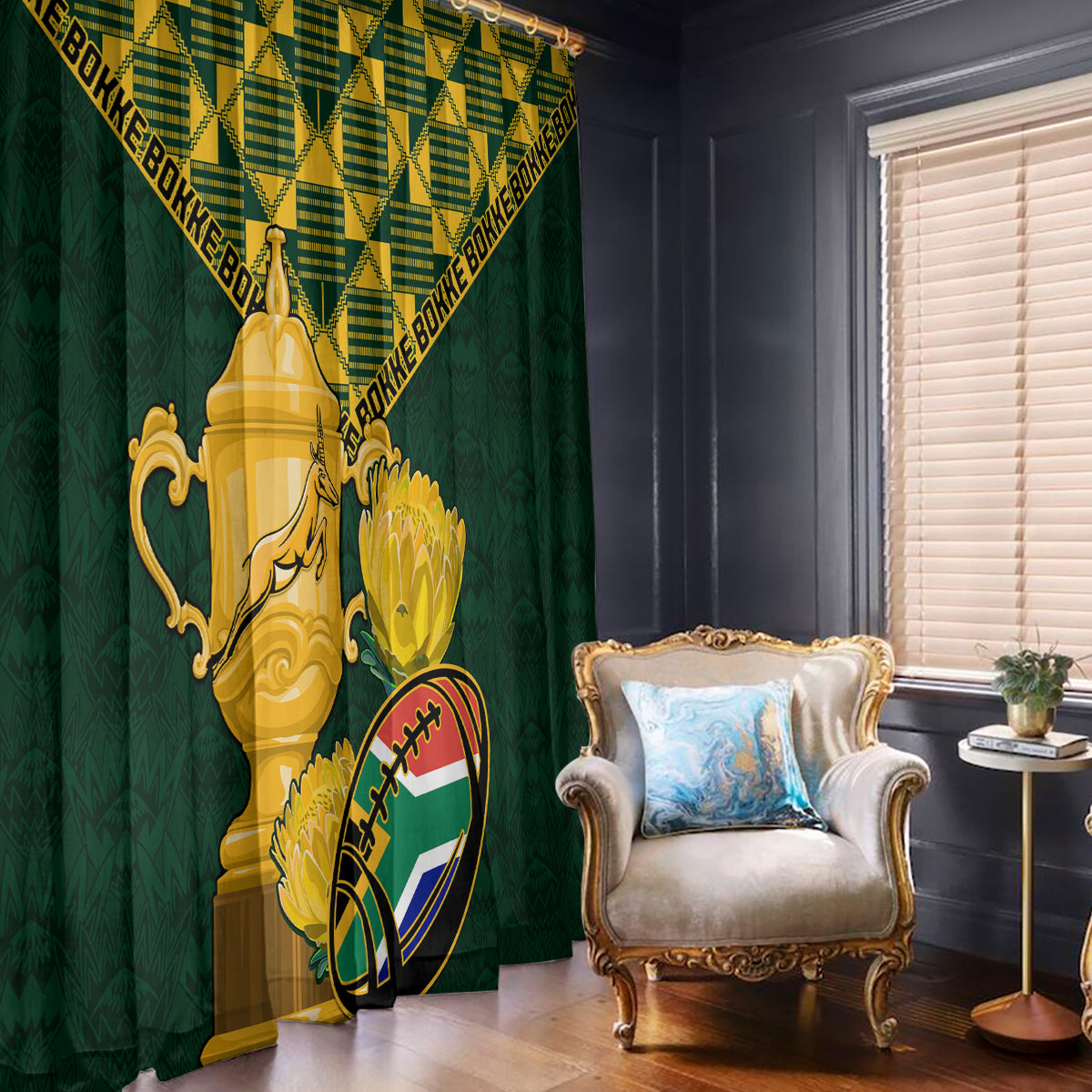 Custom South Africa Rugby Window Curtain Go Bokke Champion 2023 World Cup - Wonder Print Shop