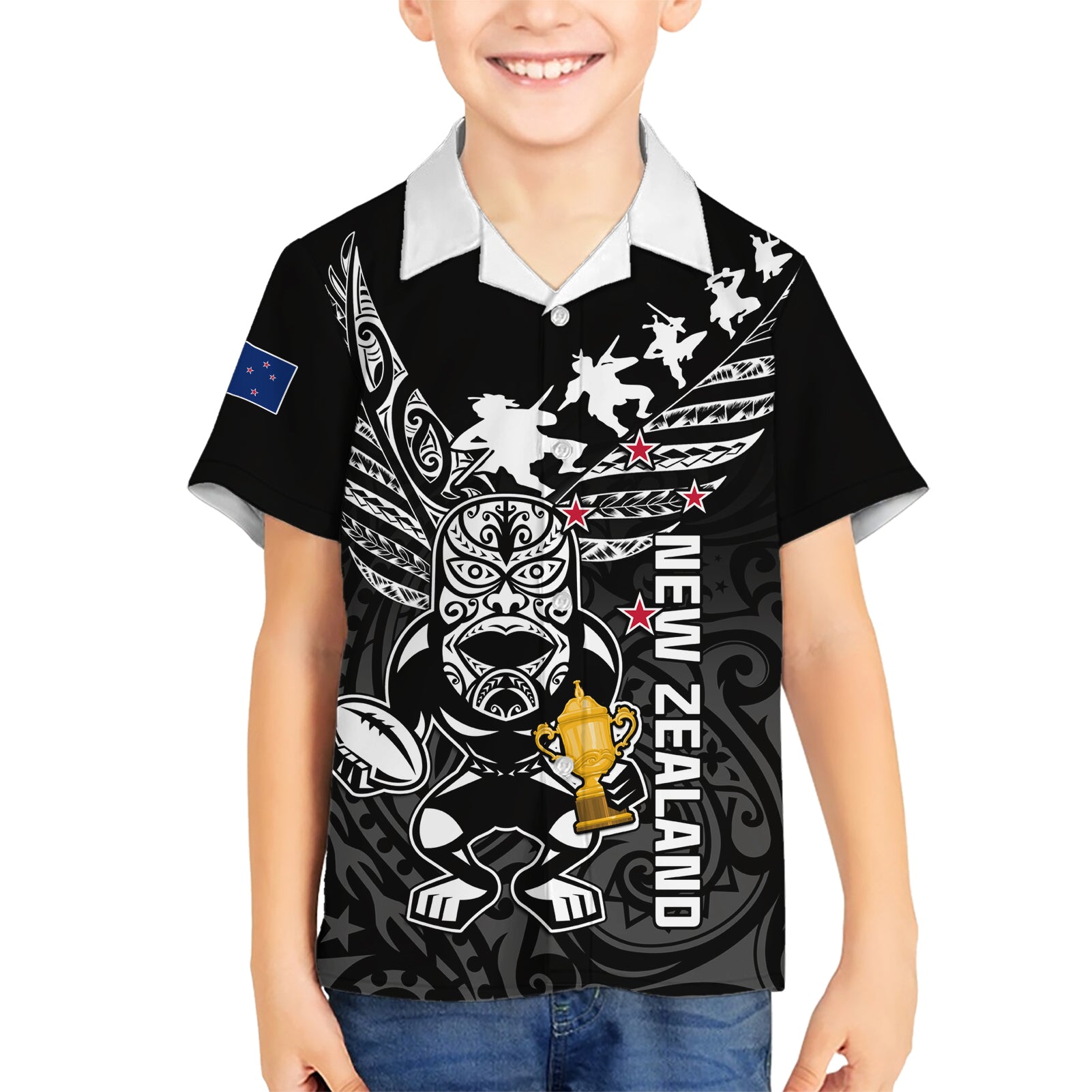 Custom New Zealand Silver Fern Rugby Kid Hawaiian Shirt Aotearoa Champion 2023 World Cup - Wonder Print Shop