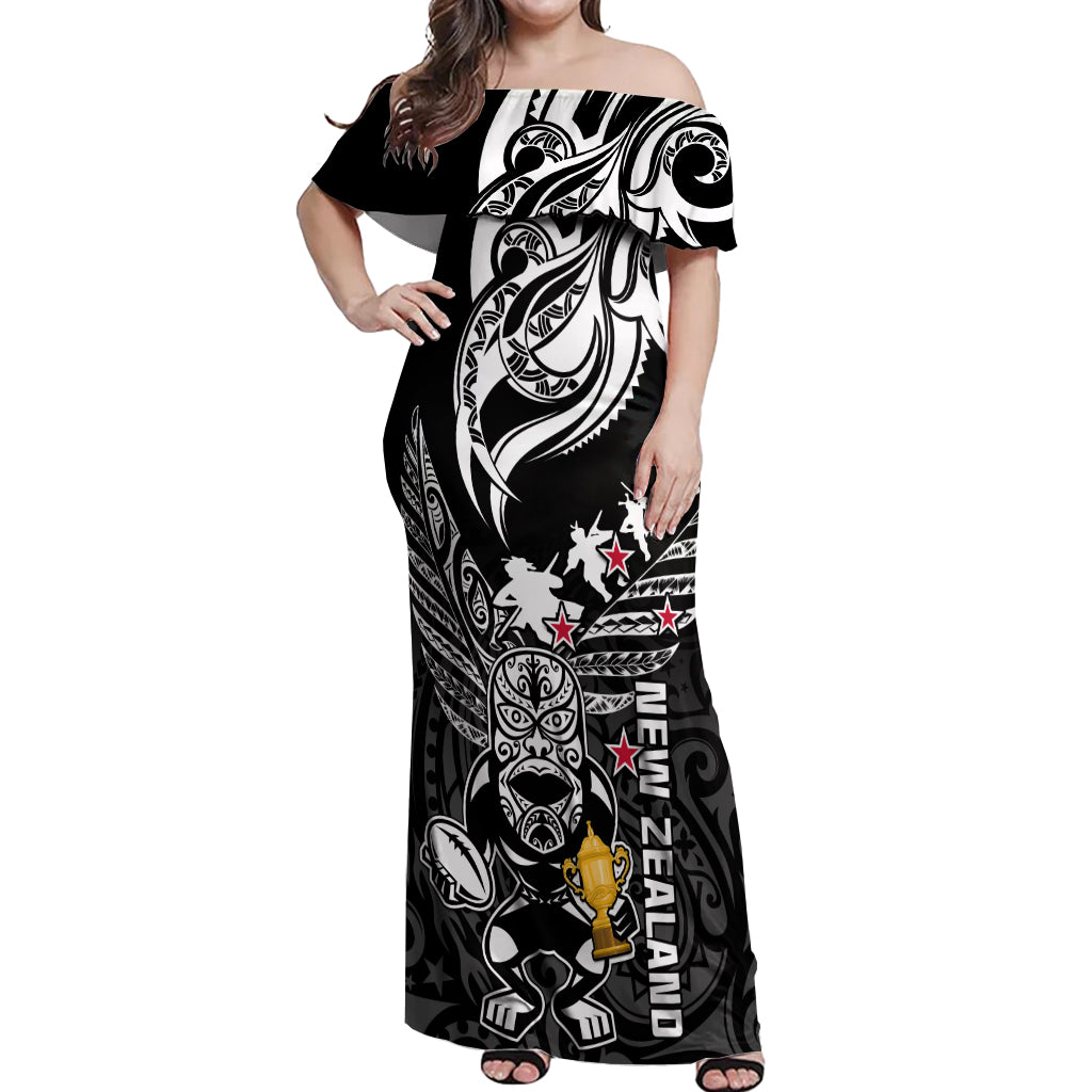 Custom New Zealand Silver Fern Rugby Off Shoulder Maxi Dress Aotearoa Champion 2023 World Cup - Wonder Print Shop