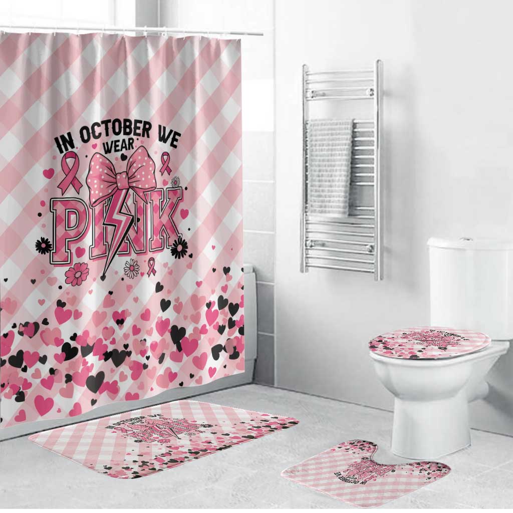 In October We Wear Pink Bathroom Set Pink Pretty Bow Pastel Gingham - Wonder Print Shop