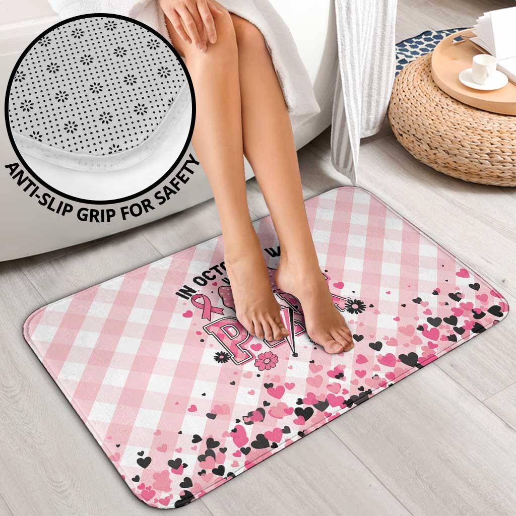 In October We Wear Pink Bathroom Set Pink Pretty Bow Pastel Gingham - Wonder Print Shop