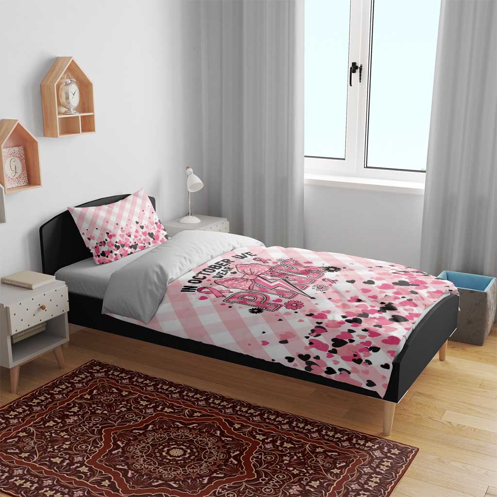 In October We Wear Pink Bedding Set Pink Pretty Bow Pastel Gingham - Wonder Print Shop