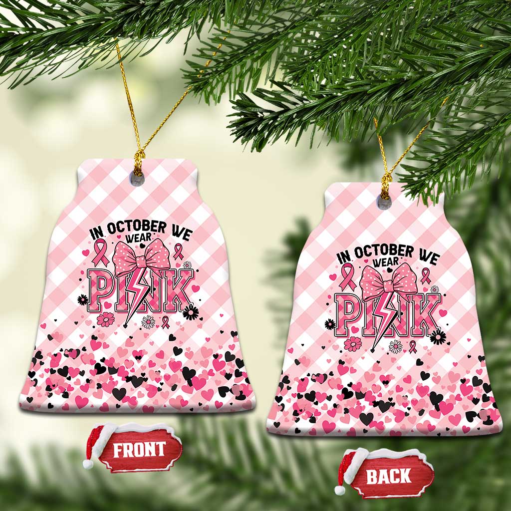 In October We Wear Pink Ceramic Ornament Pink Pretty Bow Pastel Gingham - Wonder Print Shop