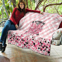 In October We Wear Pink Quilt Pink Pretty Bow Pastel Gingham - Wonder Print Shop