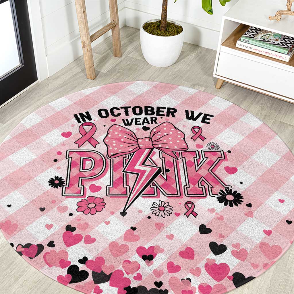 In October We Wear Pink Round Carpet Pink Pretty Bow Pastel Gingham - Wonder Print Shop