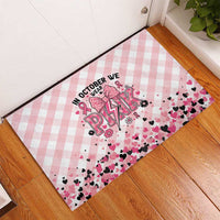 In October We Wear Pink Rubber Doormat Pink Pretty Bow Pastel Gingham - Wonder Print Shop