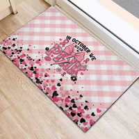 In October We Wear Pink Rubber Doormat Pink Pretty Bow Pastel Gingham - Wonder Print Shop
