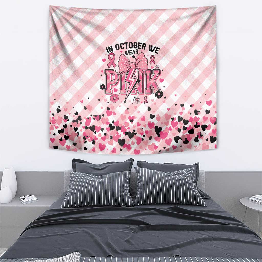 In October We Wear Pink Tapestry Pink Pretty Bow Pastel Gingham - Wonder Print Shop