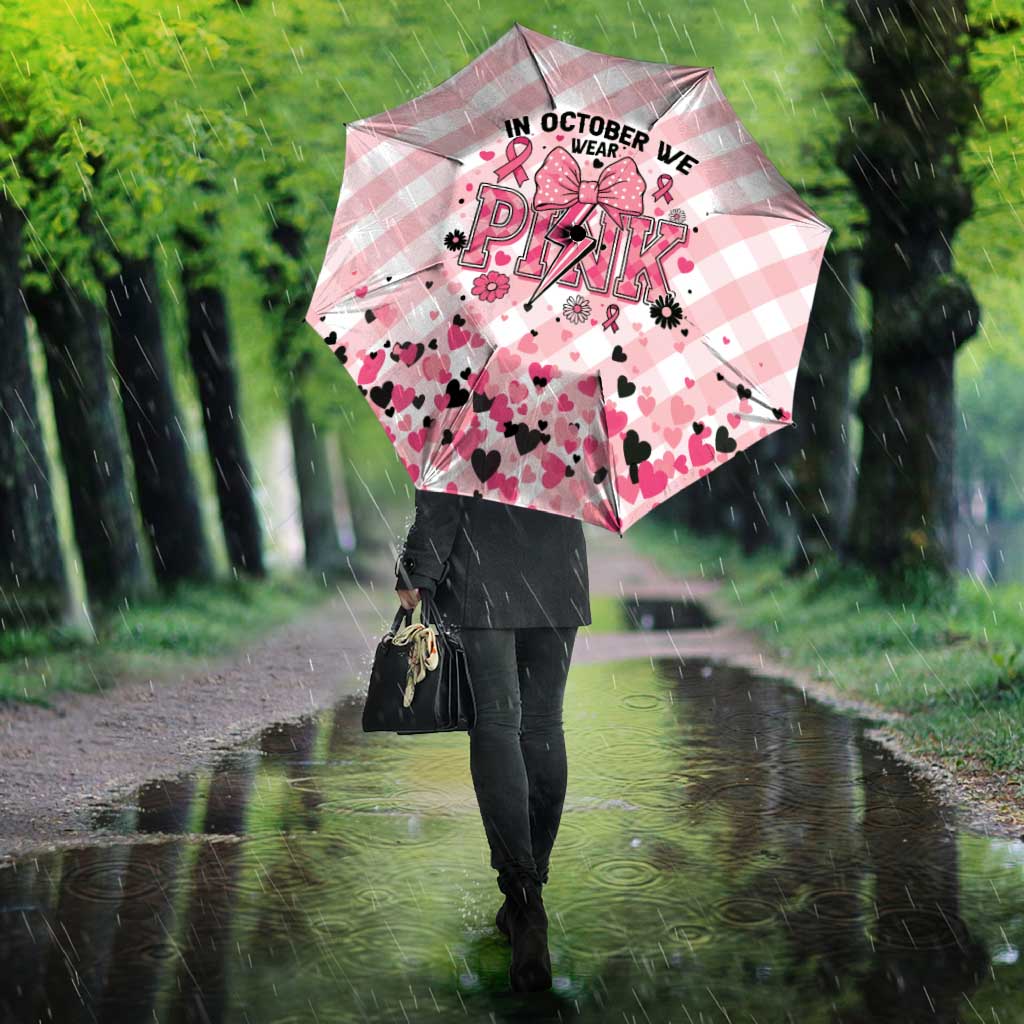 In October We Wear Pink Umbrella Pink Pretty Bow Pastel Gingham - Wonder Print Shop