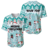 Turquoise holiday baseball jersey pair: 'MERRY CHRISTMAS' front and 'YOUR TEXT' back