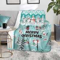 Turquoise Christmas cat blanket with snowy forest scenery and “Merry Christmas”